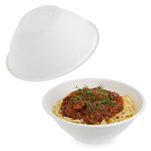 50 Pack 40oz White Bagasse Serving Bowls - Decodine