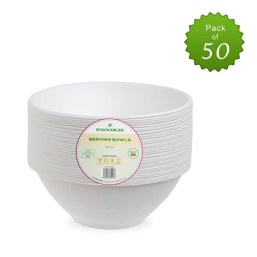 50 Pack 40oz White Bagasse Serving Bowls - Decodine