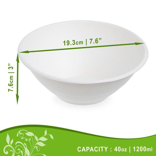 50 Pack 40oz White Bagasse Serving Bowls - Decodine