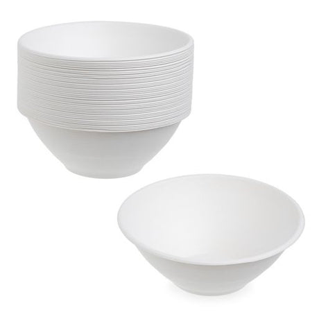 50 Pack 40oz White Bagasse Serving Bowls - Decodine