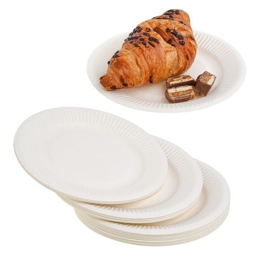 50 Pack 7" Round Disposable Bagasse Plates - Decodine