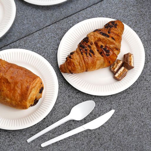 50 Pack 7" Round Disposable Bagasse Plates - Decodine