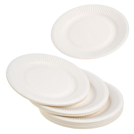 50 Pack 7" Round Disposable Bagasse Plates - Decodine