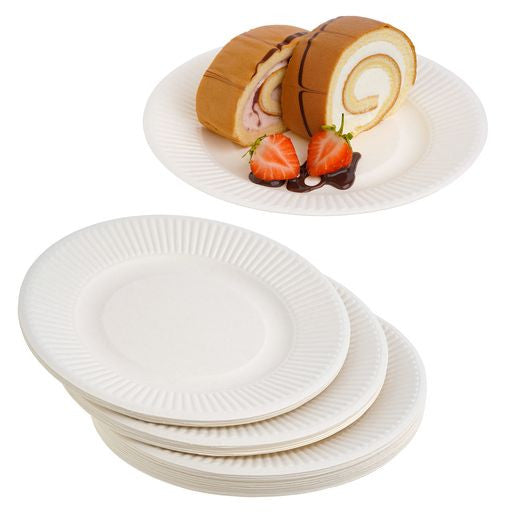 50 Pack 8" Round Disposable Bagasse Plates - Decodine