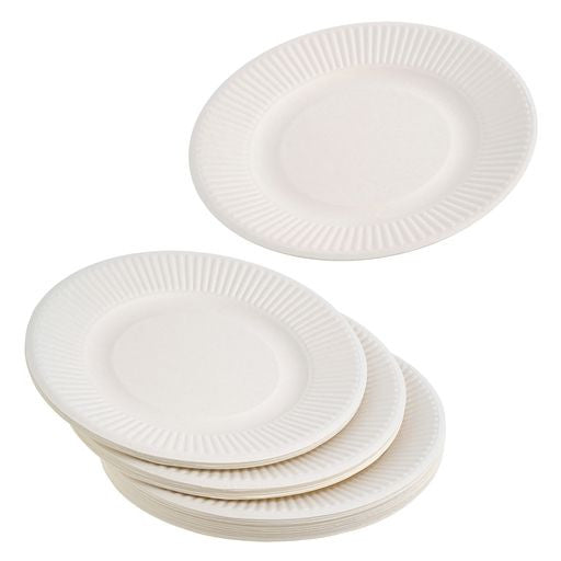 50 Pack 8" Round Disposable Bagasse Plates - Decodine