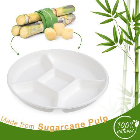 50 Pack Bagasse Compartment Party Platters/Trays - Decodine