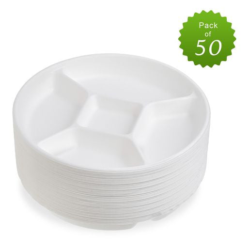 50 Pack Bagasse Compartment Party Platters/Trays - Decodine