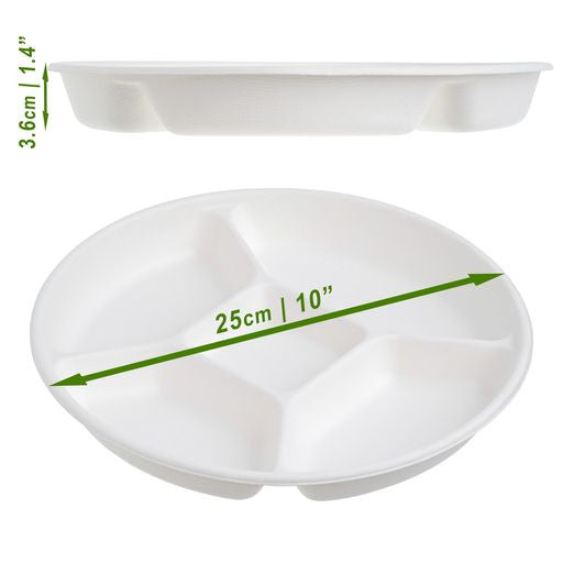 50 Pack Bagasse Compartment Party Platters/Trays - Decodine