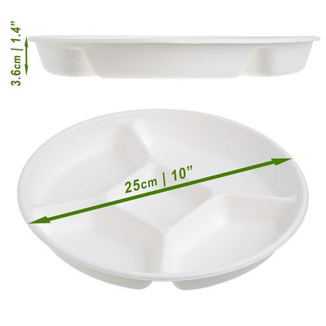 50 Pack Bagasse Compartment Party Platters/Trays - Decodine