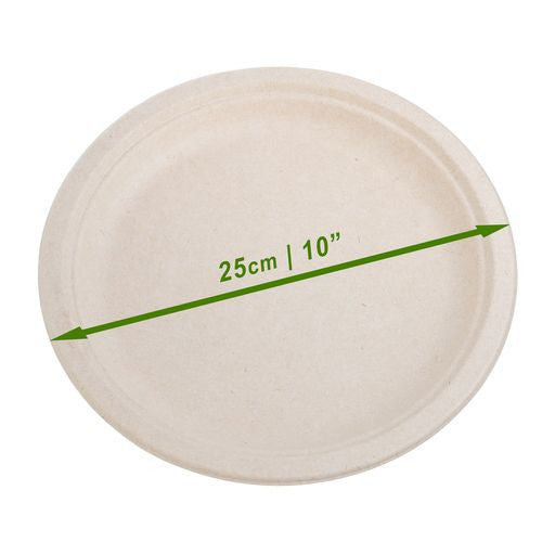 50 Pack Natural Colored Biodegradable Bagasse 10 inch Disposable Dinner Plates - Decodine