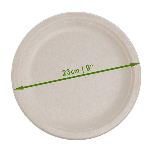 50 Pack Natural Colored Biodegradable Bagasse 9 inch Disposable Dinner Plates - Decodine