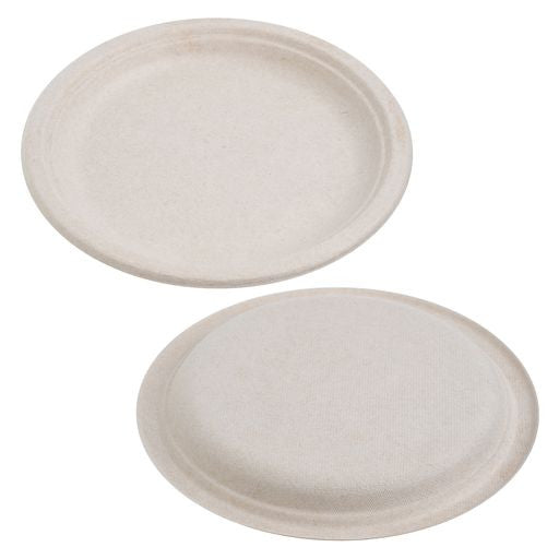 50 Pack Natural Colored Biodegradable Bagasse 9 inch Disposable Dinner Plates - Decodine