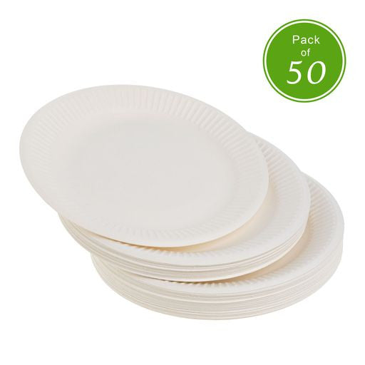 50 Pack 6" Round Disposable Bagasse Plates - Decodine