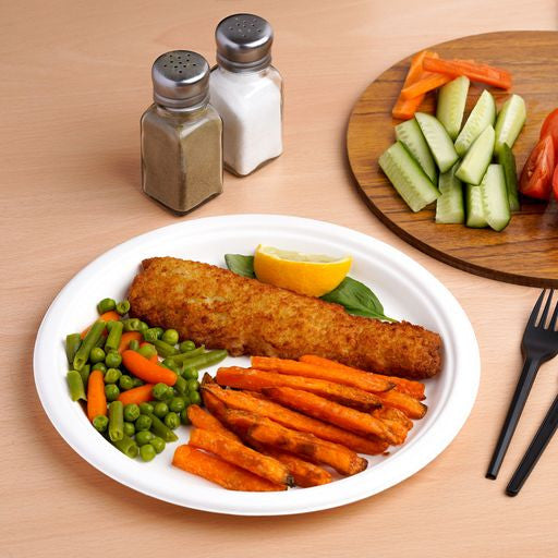 50 Pack White Biodegradable Bagasse 10 inch Disposable Dinner Plates - Decodine