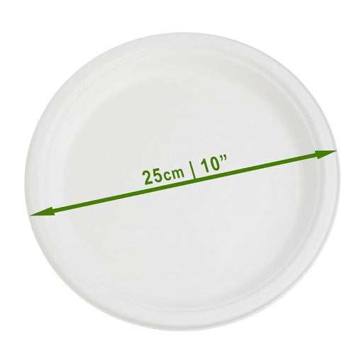 50 Pack White Biodegradable Bagasse 10 inch Disposable Dinner Plates - Decodine