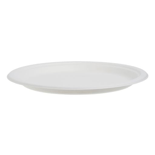 50 Pack White Biodegradable Bagasse 10 inch Disposable Dinner Plates - Decodine