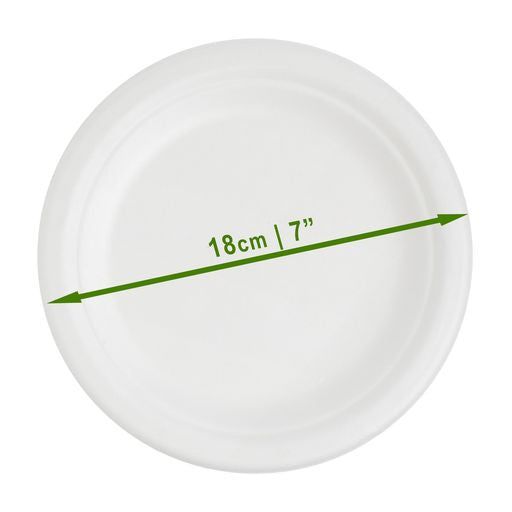50 Pack White Biodegradable Bagasse 7 inch Disposable Side Plates - Decodine