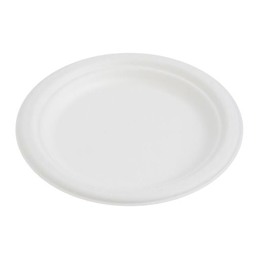 50 Pack White Biodegradable Bagasse 7 inch Disposable Side Plates - Decodine