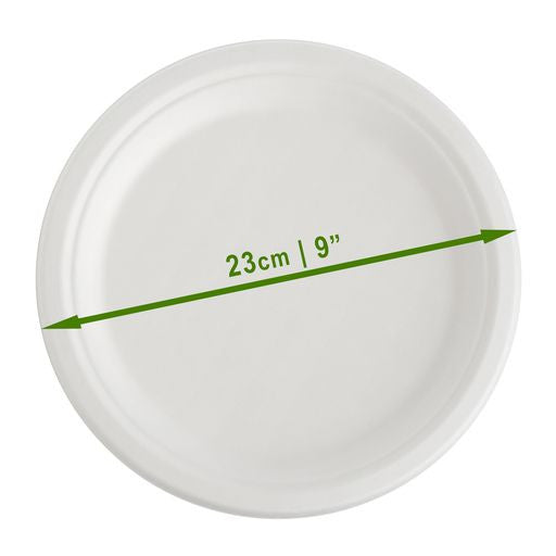 50 Pack White Biodegradable Bagasse 9 inch Disposable Dinner Plates - Decodine