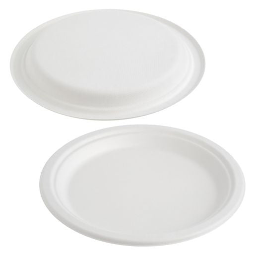 50 Pack White Biodegradable Bagasse 9 inch Disposable Dinner Plates - Decodine