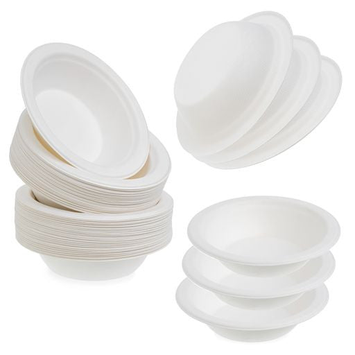 50 Pcs 12oz White Biodegradable Bagasse Soup/Salad/Dessert Bowl - Decodine