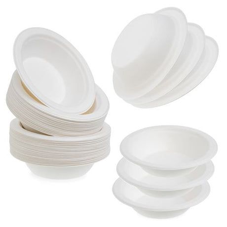 50 Pcs 12oz White Biodegradable Bagasse Soup/Salad/Dessert Bowl - Decodine