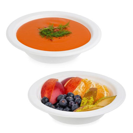 50 Pcs 12oz White Biodegradable Bagasse Soup/Salad/Dessert Bowl - Decodine