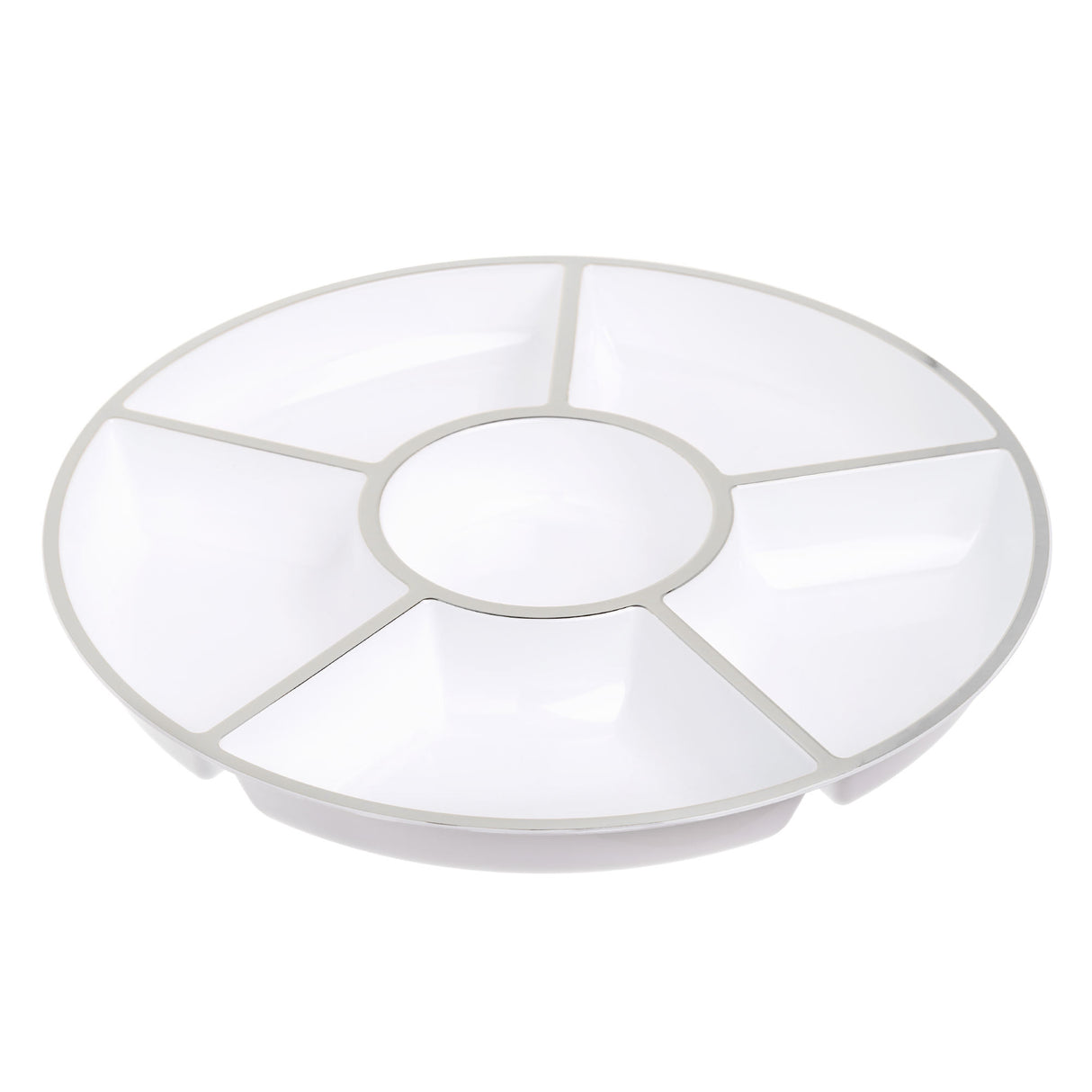 4 Pack 12" Compartment Sectional Serving Tray Platters White with Silver Rim - Decodine