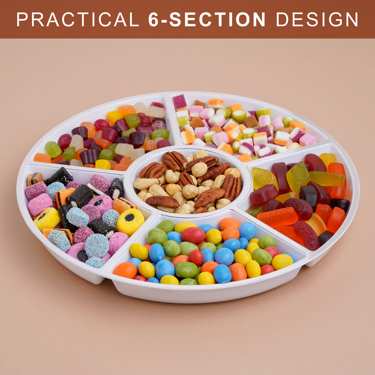 4 Pack 12" Compartment Sectional Serving Tray Platters White with Silver Rim - Decodine