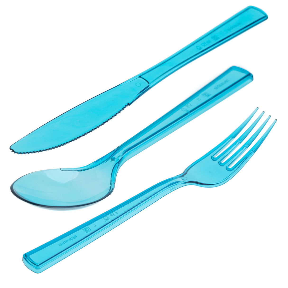 24 Combo Pack of Reusable Blue Plastic Spoons/Forks/Knives (8 of Each) - Dishwasher and Microwave Safe - Decodine