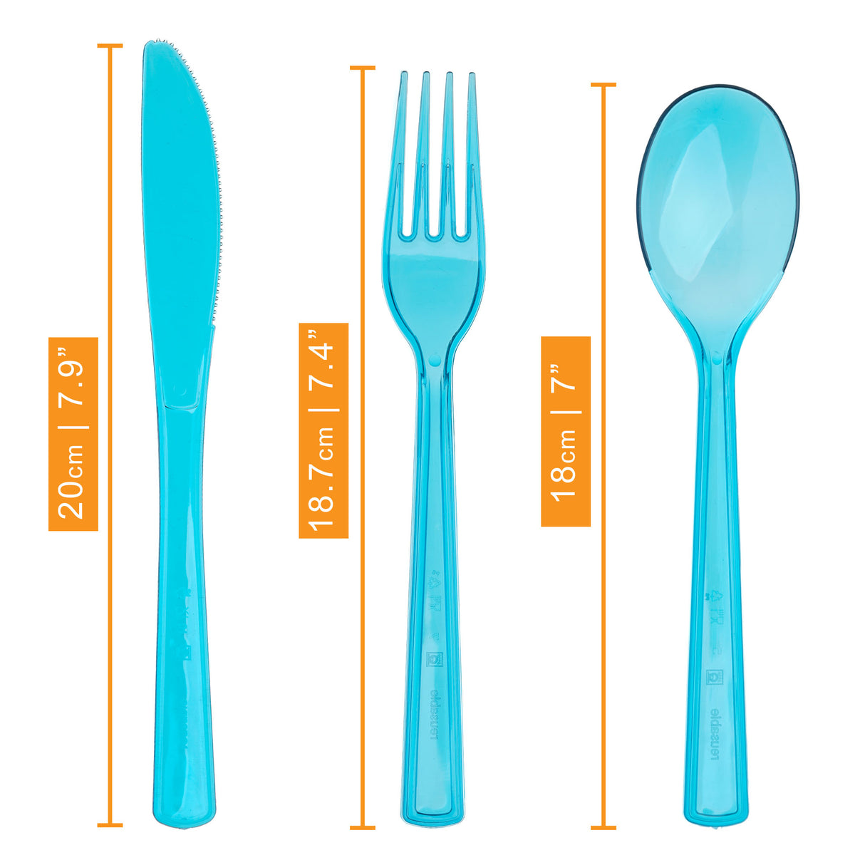 24 Combo Pack of Reusable Blue Plastic Spoons/Forks/Knives (8 of Each) - Dishwasher and Microwave Safe - Decodine