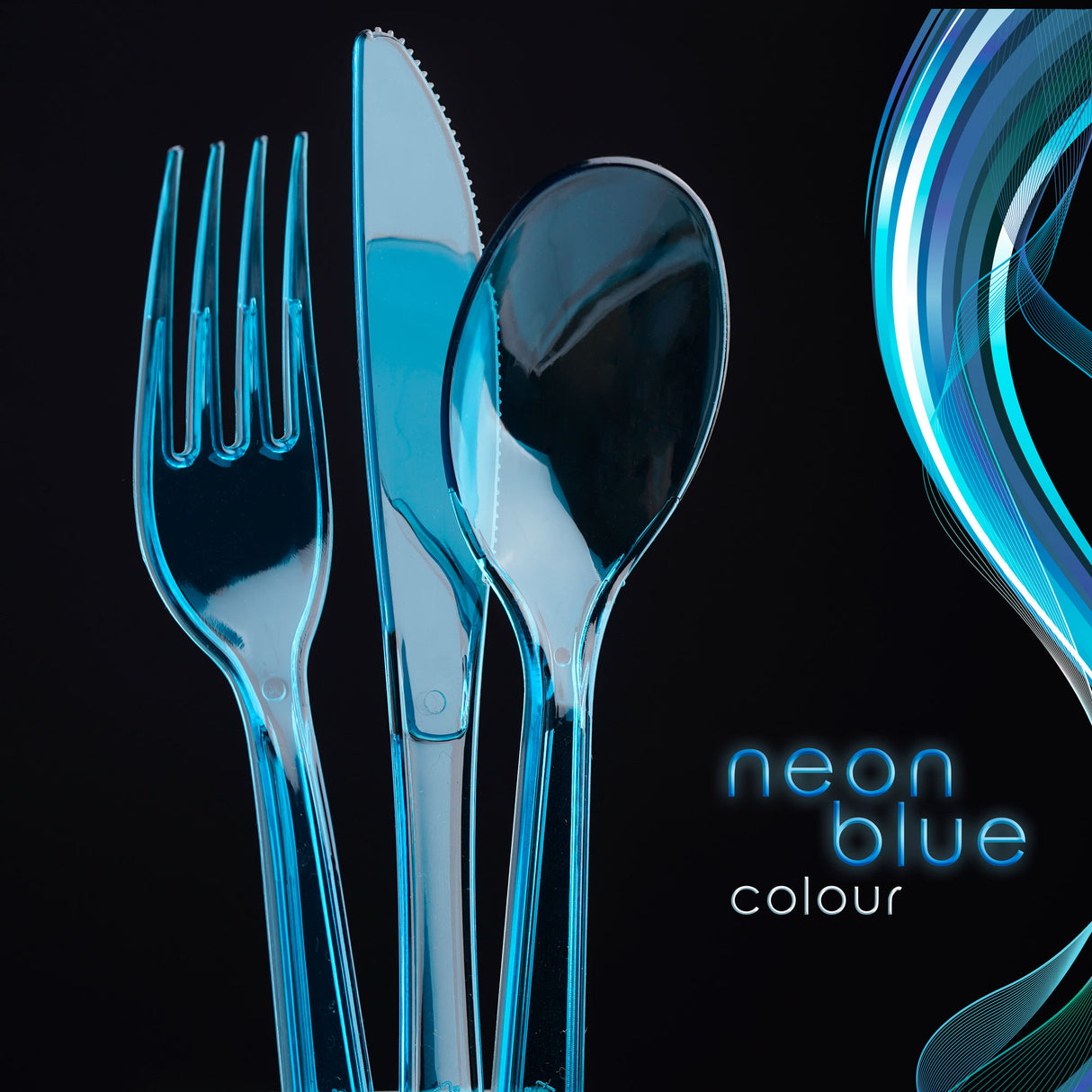 24 Combo Pack of Reusable Blue Plastic Spoons/Forks/Knives (8 of Each) - Dishwasher and Microwave Safe - Decodine