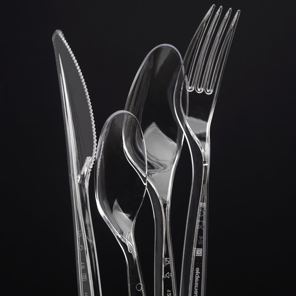 40 Combo Pack of Reusable Clear Plastic Spoons/Forks/Knives/Teaspoons (10 of Each) - Dishwasher and Microwave Safe - Decodine