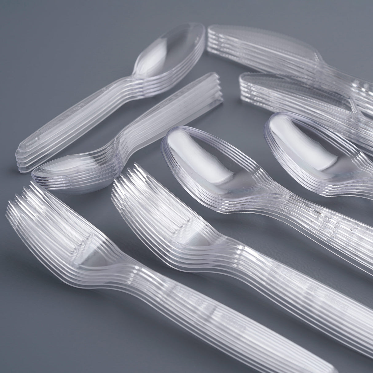 40 Combo Pack of Reusable Clear Plastic Spoons/Forks/Knives/Teaspoons (10 of Each) - Dishwasher and Microwave Safe - Decodine