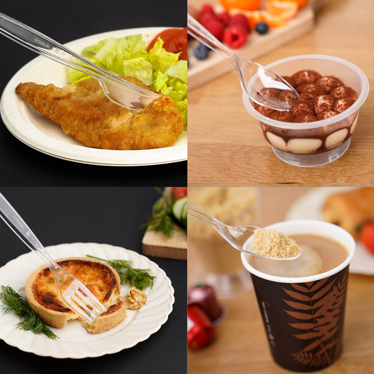 40 Combo Pack of Reusable Clear Plastic Spoons/Forks/Knives/Teaspoons (10 of Each) - Dishwasher and Microwave Safe - Decodine