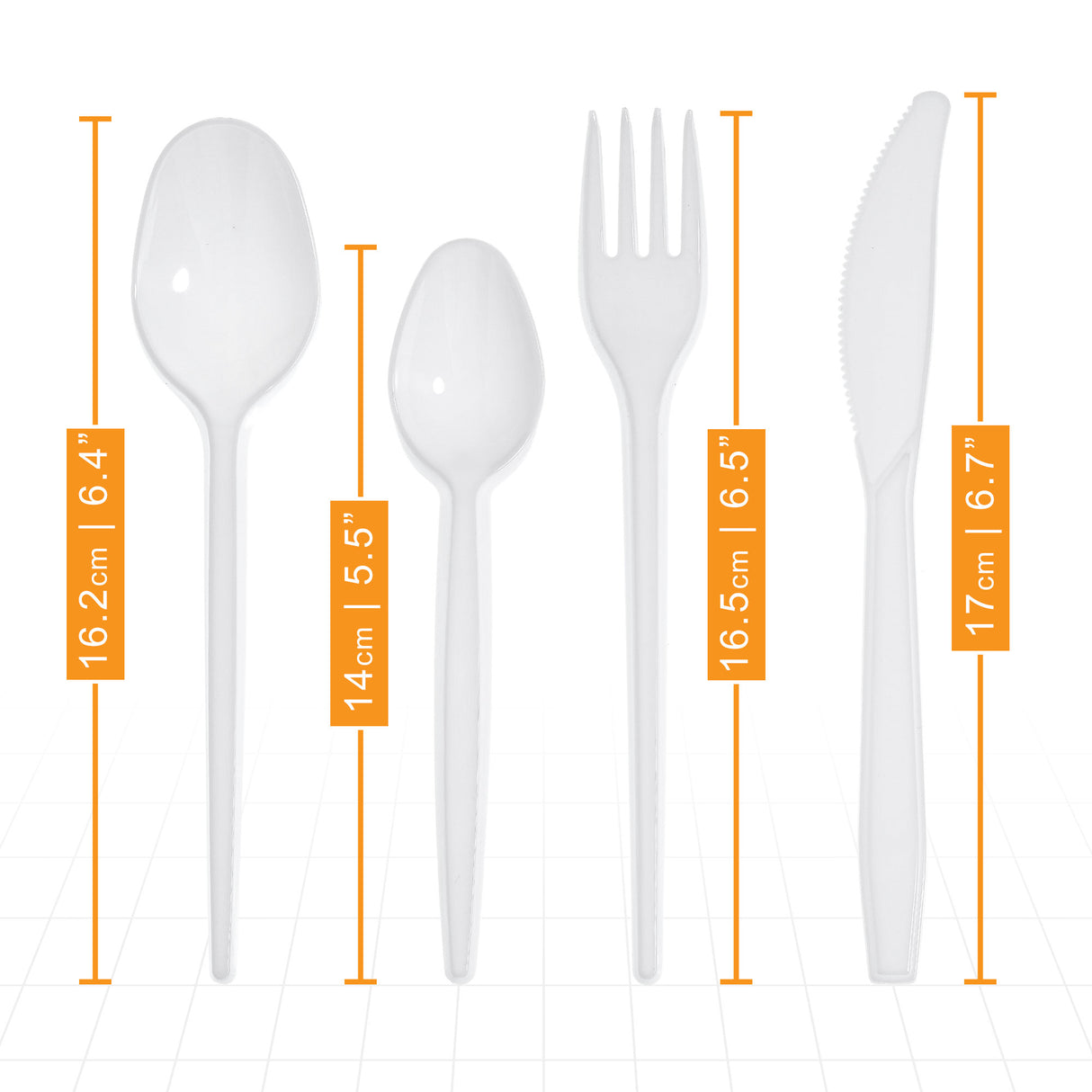 80 Combo Pack of Reusable White Plastic Spoons/Forks/Knives/Teaspoons (20 of Each) - Dishwasher and Microwave Safe - Decodine