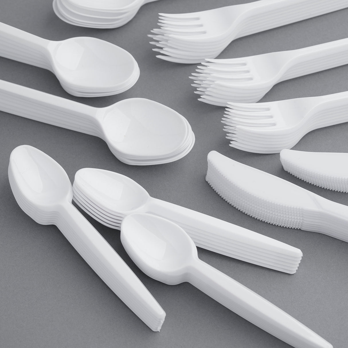 80 Combo Pack of Reusable White Plastic Spoons/Forks/Knives/Teaspoons (20 of Each) - Dishwasher and Microwave Safe - Decodine