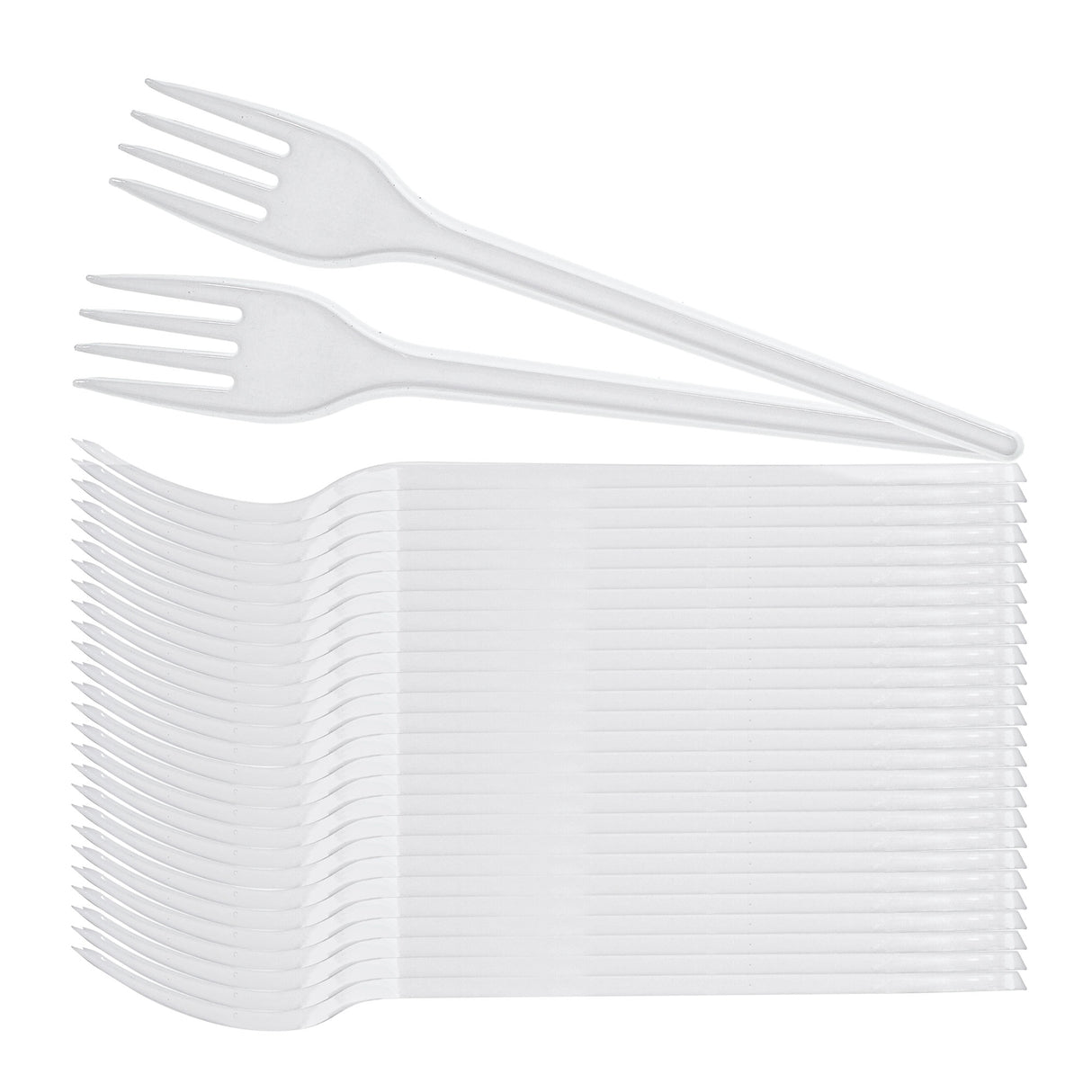 100 Pack Reusable White Plastic Forks - Dishwasher and Microwave Safe - Decodine