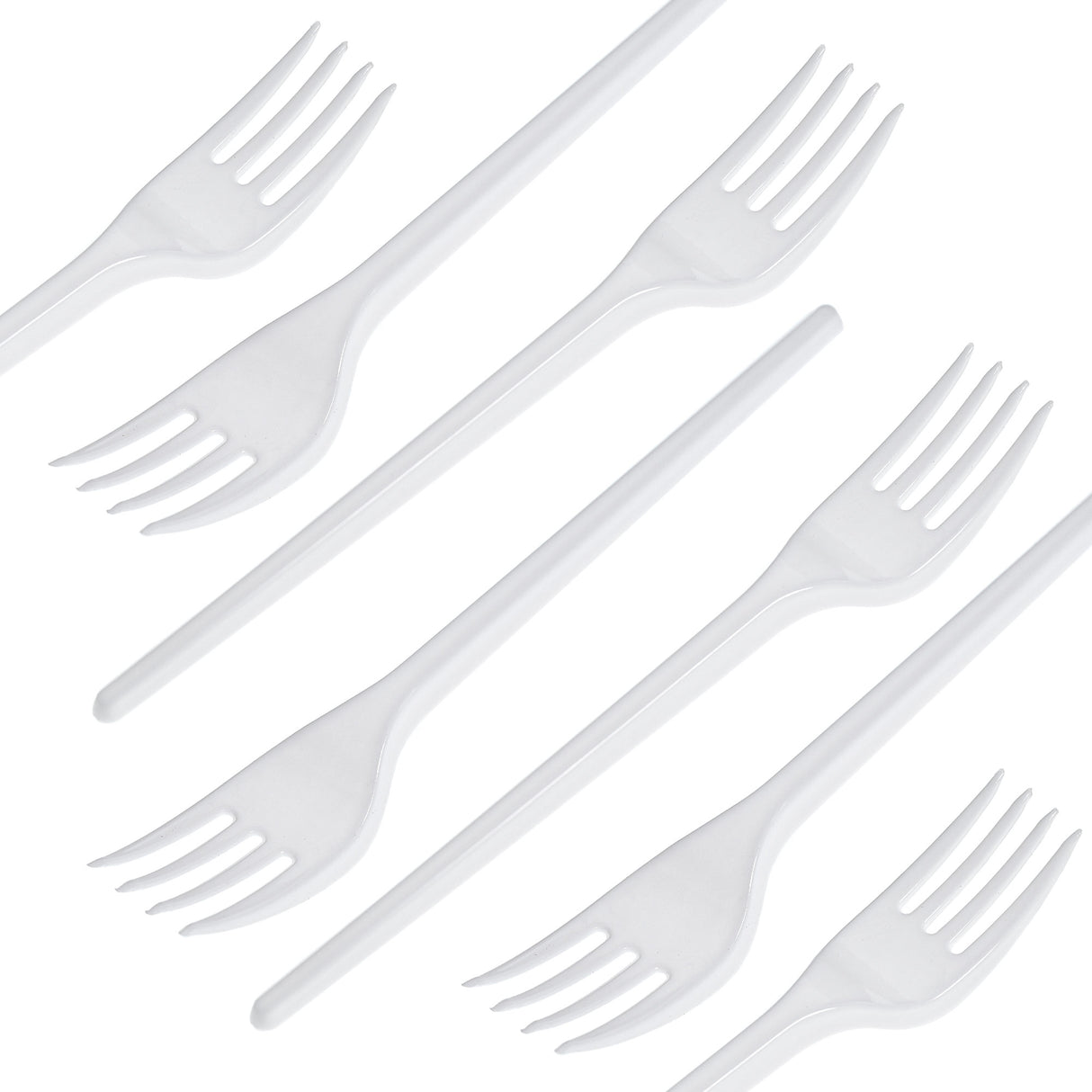100 Pack Reusable White Plastic Forks - Dishwasher and Microwave Safe - Decodine