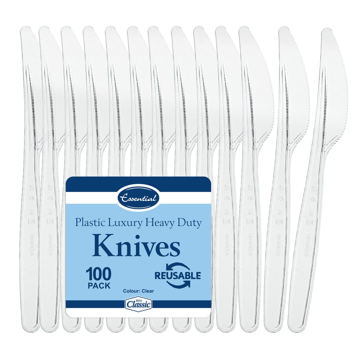 100 Pack Reusable Clear Plastic Knives - Dishwasher and Microwave Safe - Decodine