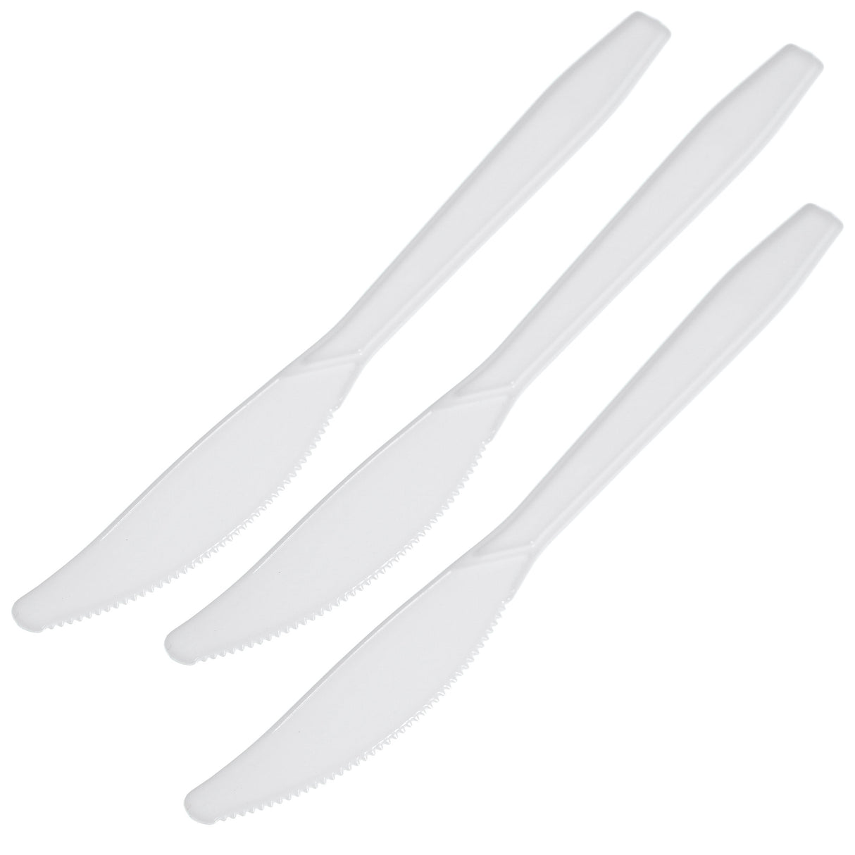 100 Pack Reusable White Plastic Knives - Dishwasher and Microwave Safe - Decodine