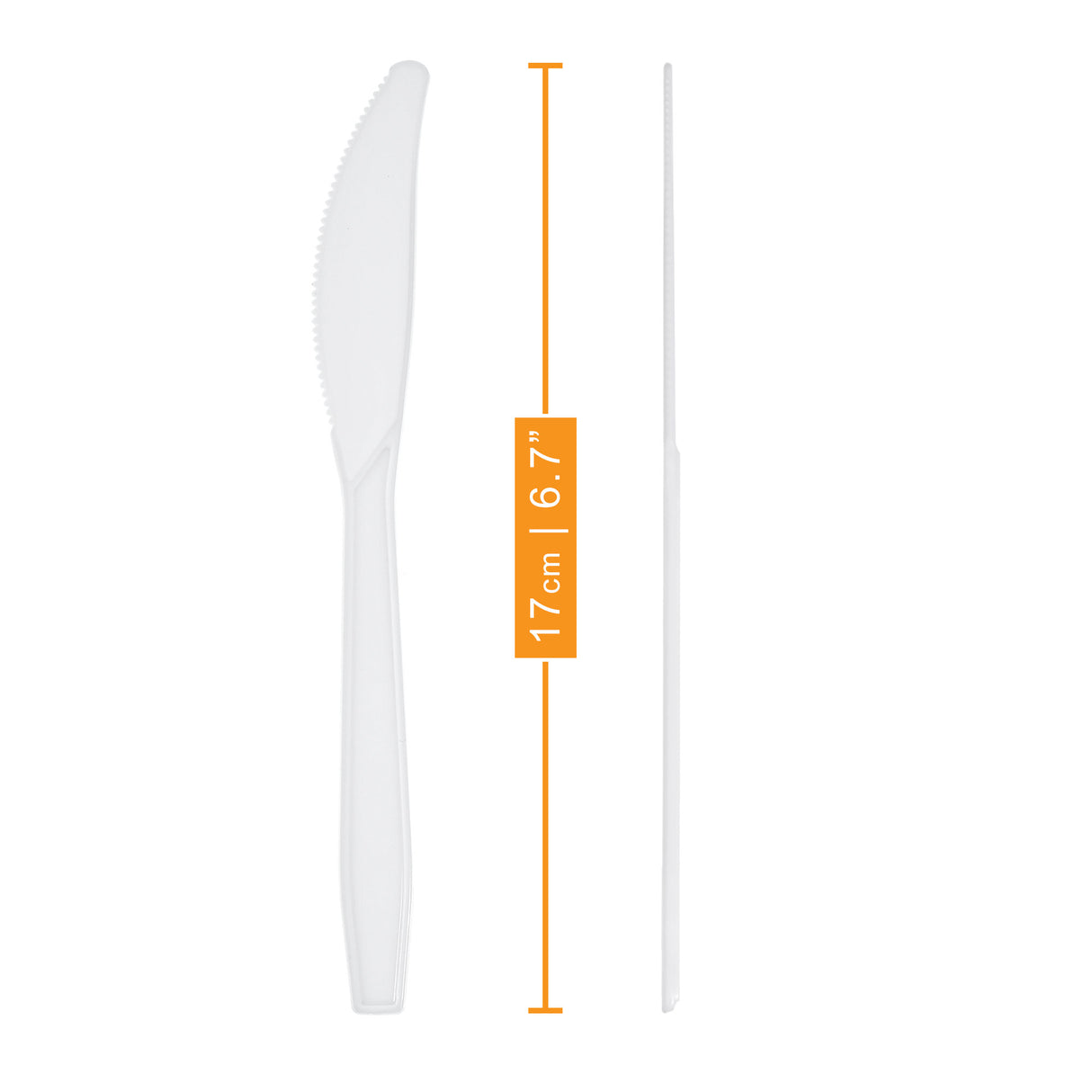 100 Pack Reusable White Plastic Knives - Dishwasher and Microwave Safe - Decodine