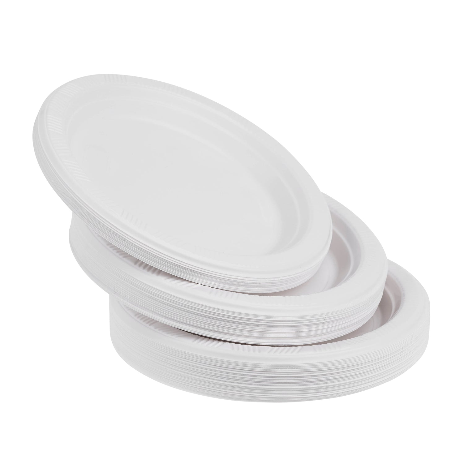 100 Pack White Lightweight Plastic Plates 7" - Decodine