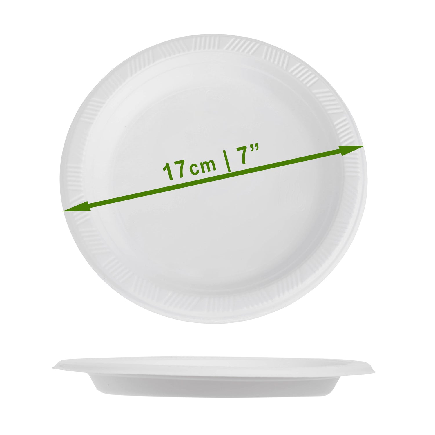 100 Pack White Lightweight Plastic Plates 7" - Decodine