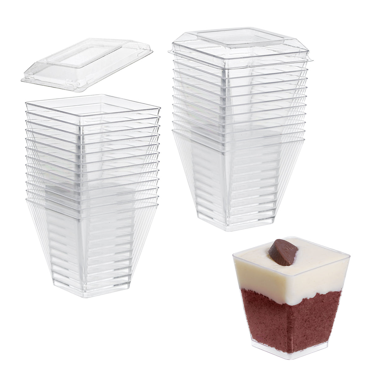 24 Pack 2oz Plastic Mini Dessert Cups/Dessert Bowls with Lids - Decodine