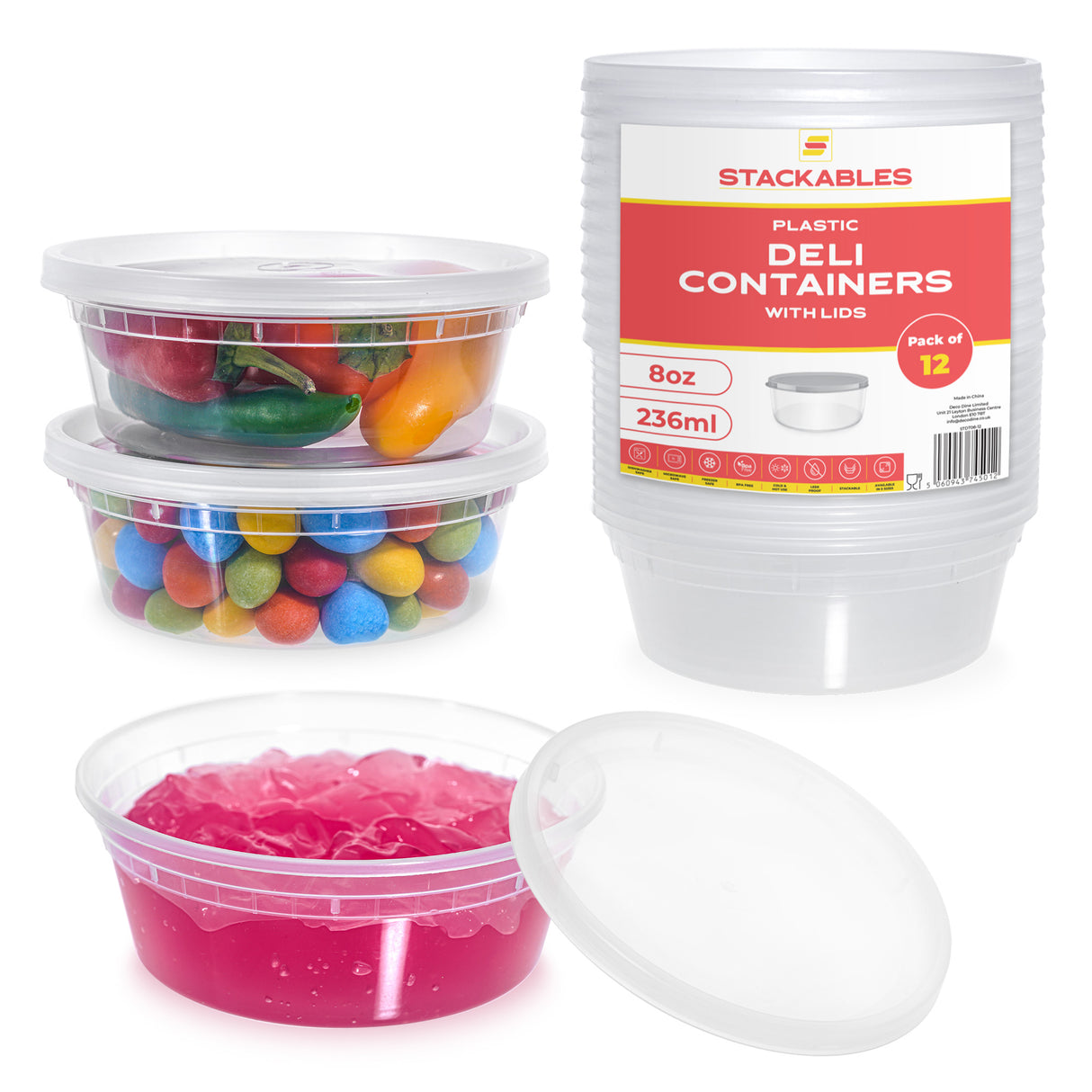 12-Pack 8 oz Clear Round Plastic Containers Deli Tubs- Ideal for Soup & Food Storage - Decodine