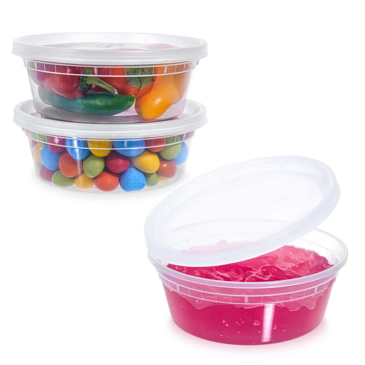12-Pack 8 oz Clear Round Plastic Containers Deli Tubs- Ideal for Soup & Food Storage - Decodine