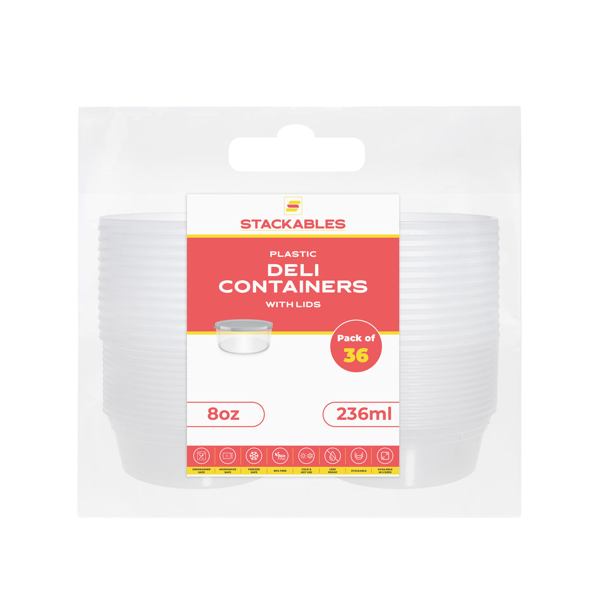 36-Pack 8 oz Clear Round Plastic Containers Deli Tubs- Ideal for Soup & Food Storage - Decodine