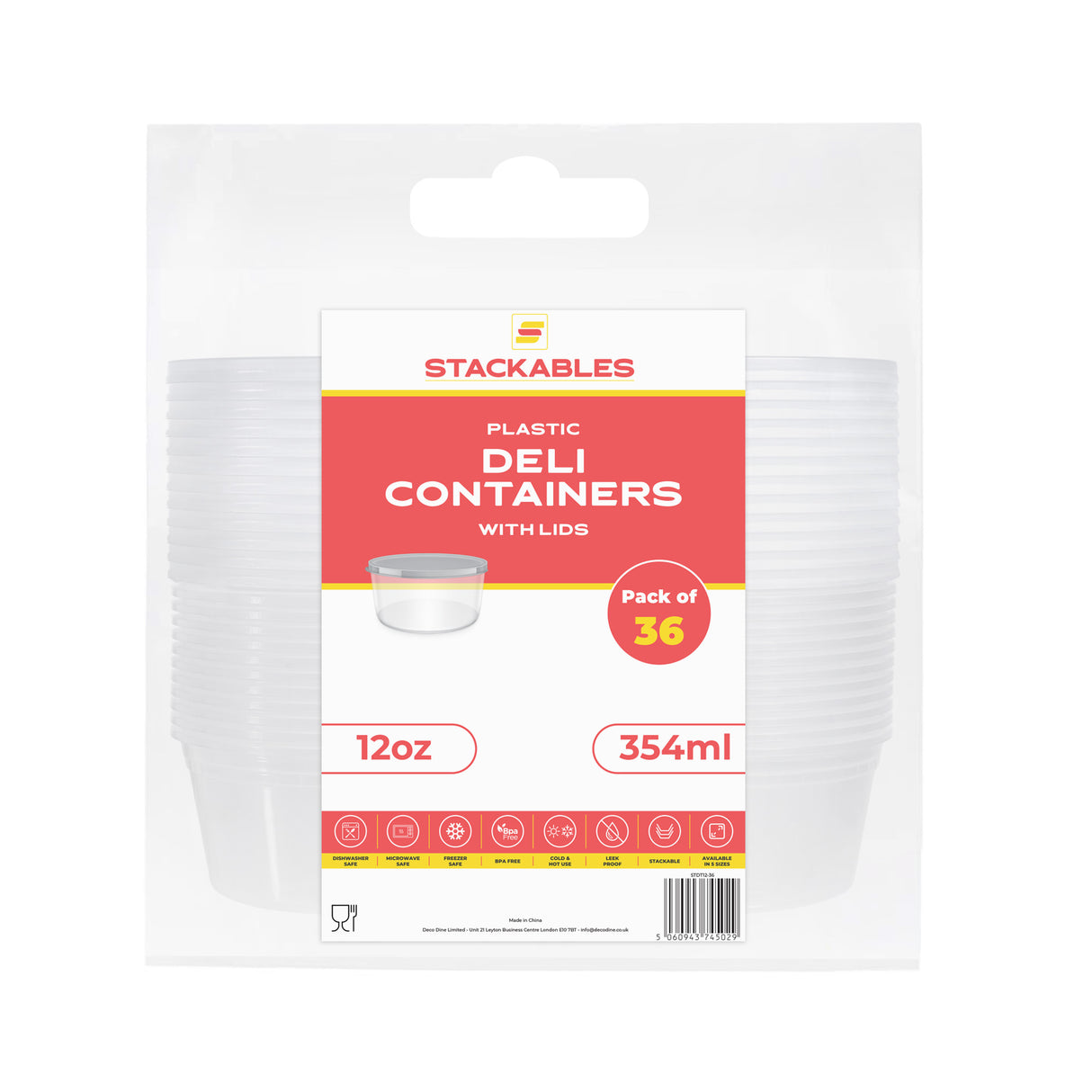 36-Pack 12 oz Clear Round Plastic Containers Deli Tubs - Ideal for Soup & Food Storage - Decodine