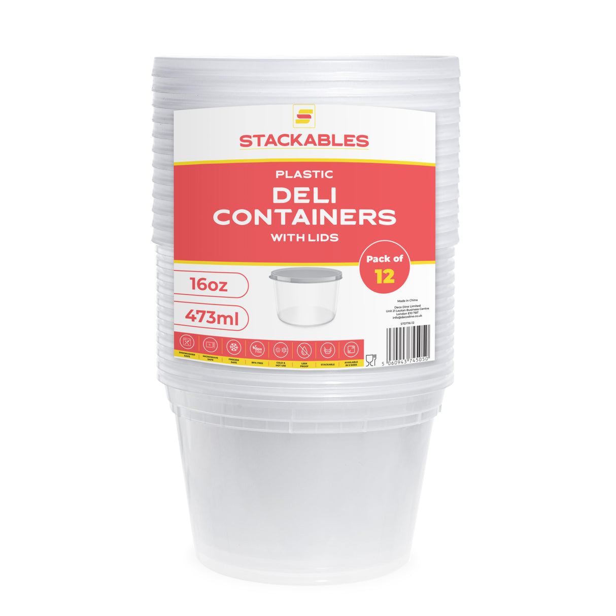 12-Pack 16 oz Clear Round Plastic Containers Deli Tubs - Ideal for Soup & Food Storage - Decodine